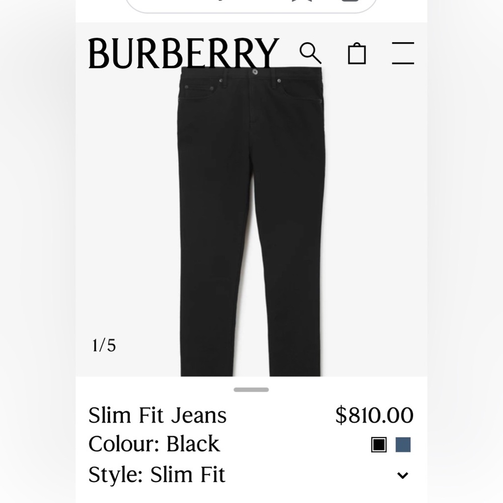 BURBERRY SLIM FIT JEANS AUTHENTIC BLACK 36X30